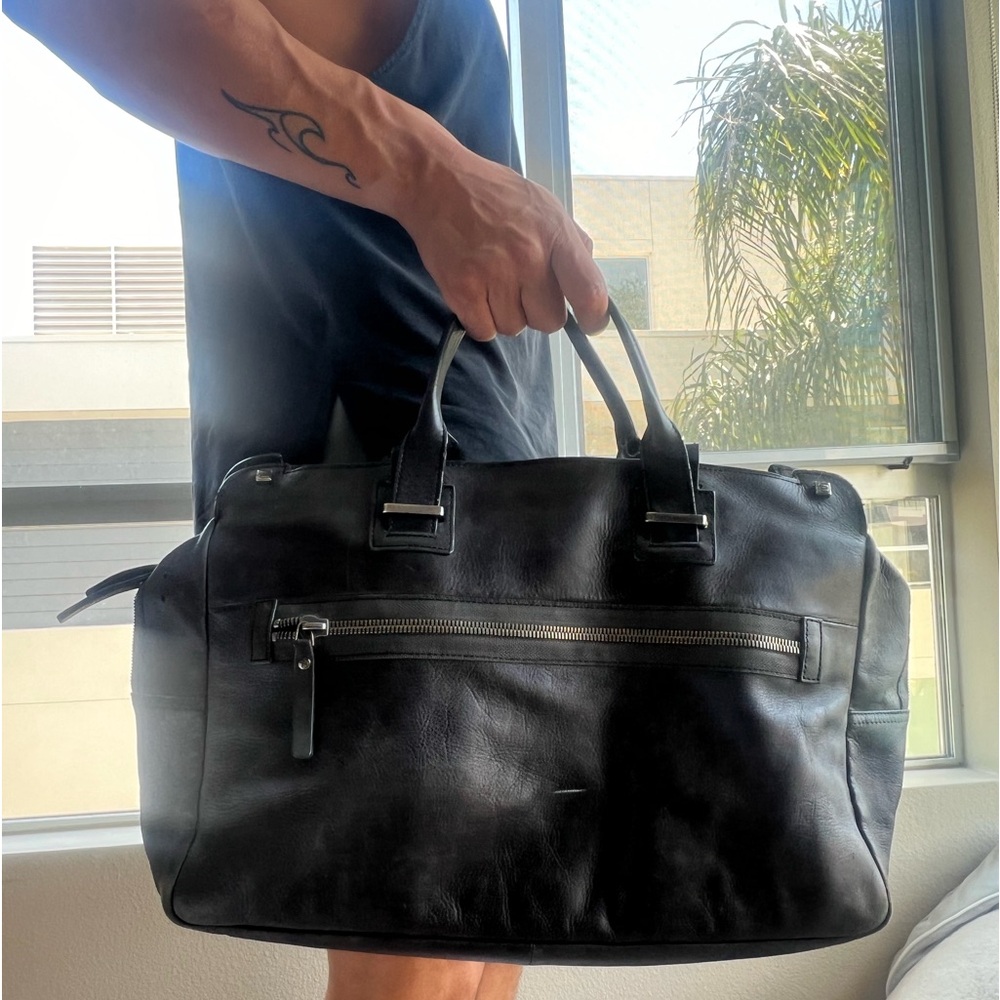 Classic Black Leather Briefcase Travel Bag - Unbranded